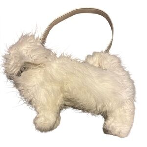 Vintage "Doggy Bag" White Shaggy Dog Puppy 12” Handbag Purse
